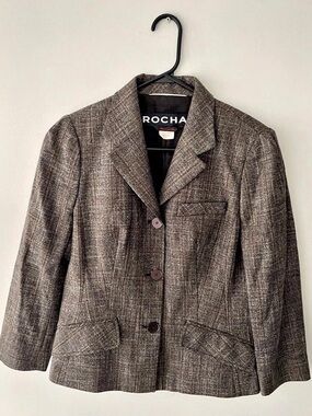 Rochas Virgin Wool Checkered Blazer Size 46